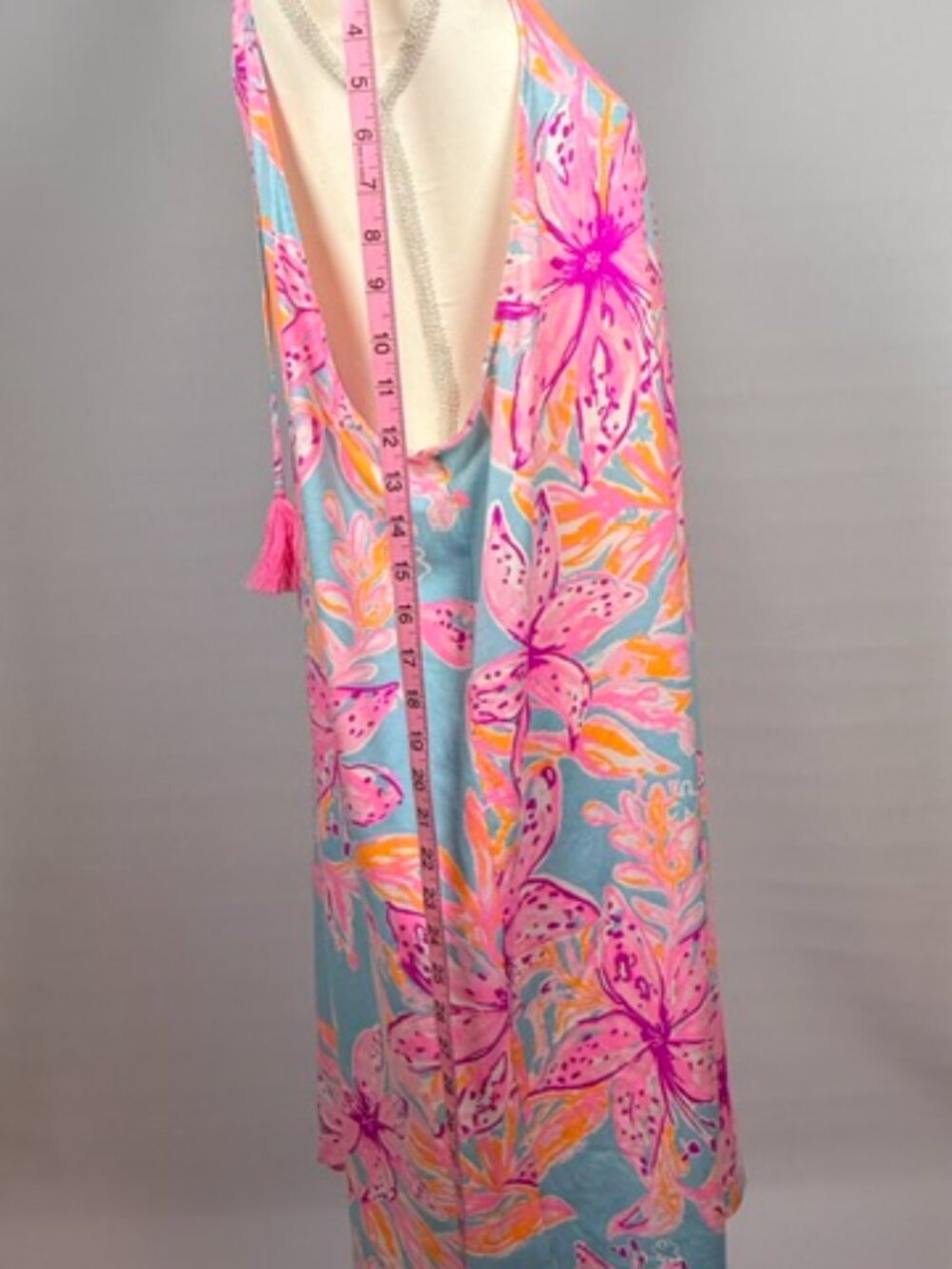 Lilly Pulitzer Margot Swing Dress Surf Blue Bonita Blooms Tassels XXL - Picture 6 of 13